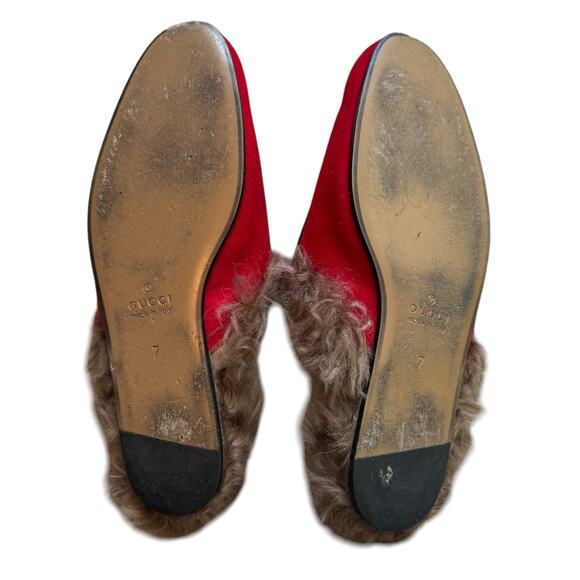GUCCI Princetwon Horsebit Mule with Fur Gucci 100 Red Size 7 - Picture 5 of 11